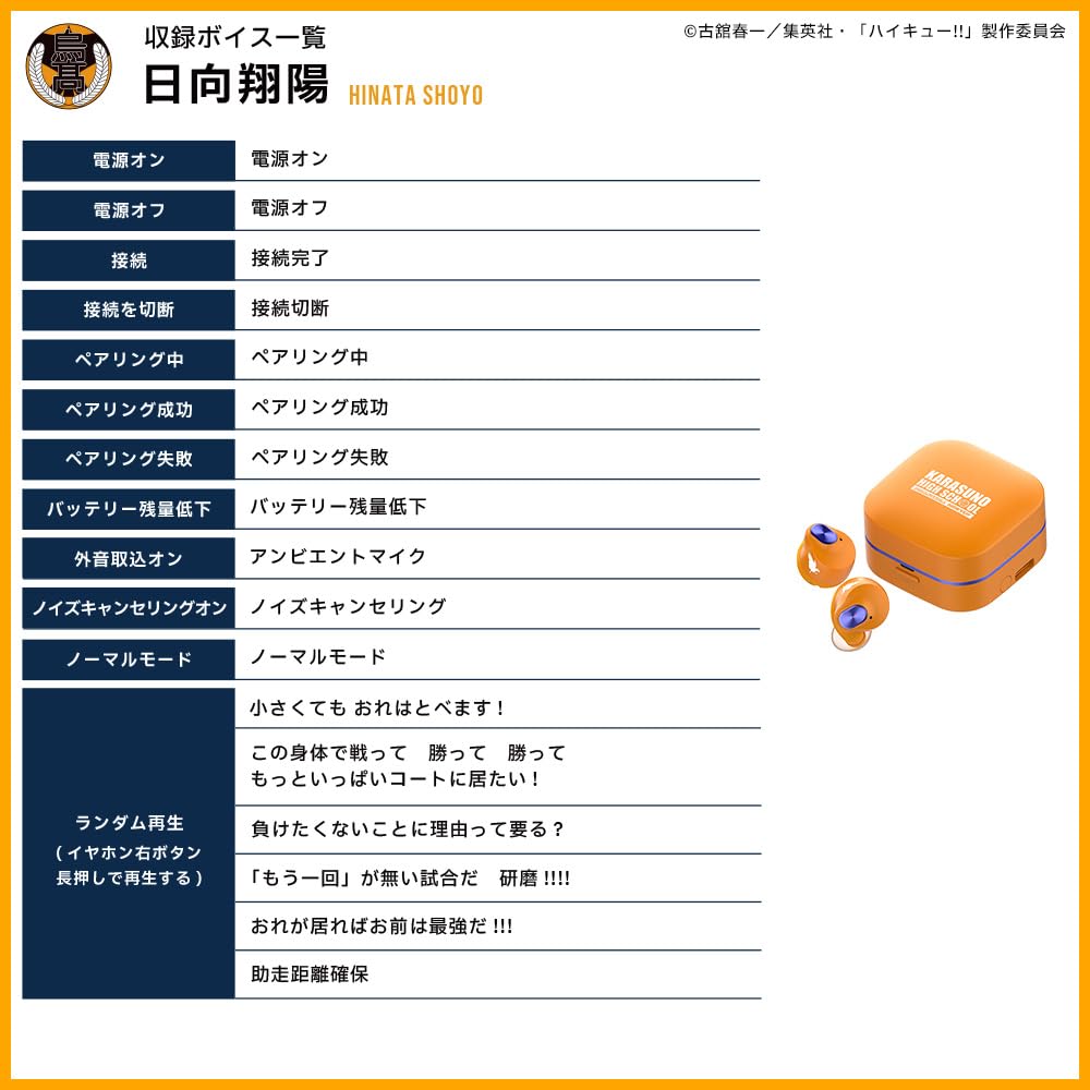 AVIOT TE-Q3-HK Haikyu!! Collaboration True Wireless ANC Earbuds, Inarizaki High School