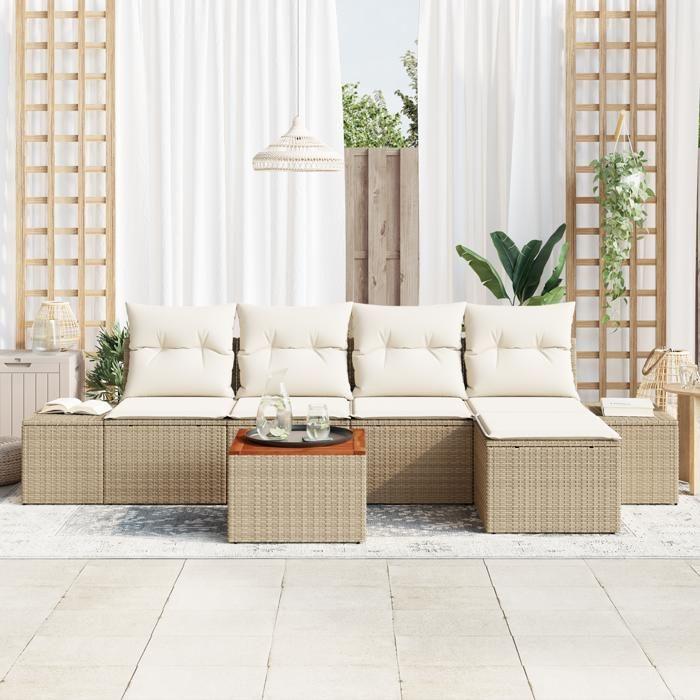 VidaXL Ensemble de canapés de jardin 6 pièces avec coussins Beige Rotin Synthétique Acacia 3347946