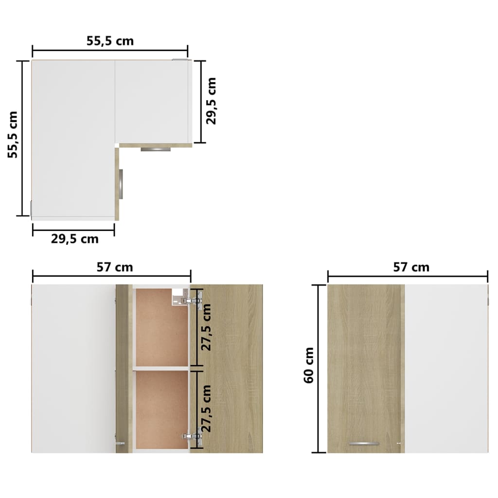 Lyon Corner Wall Mounted Cabinet in Sonoma Oak Finish 57 x 57 x 60 cm Engineered Wood