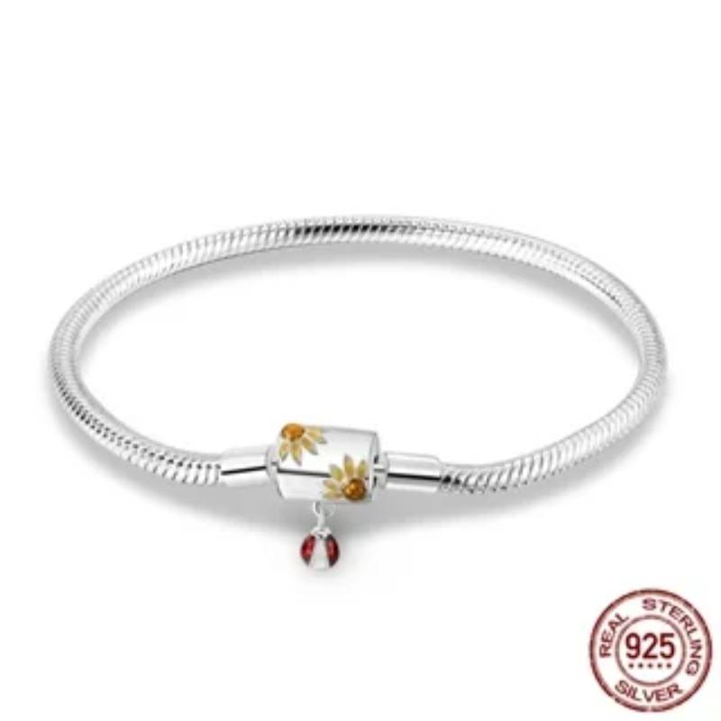 Браслет из стерлингового серебра 925 пробы Бабочка Цветок Клевер Зеленая Кошачья Лапка Любовь Циркон Ювелирные изделия Подарки для женщин 17-20 см