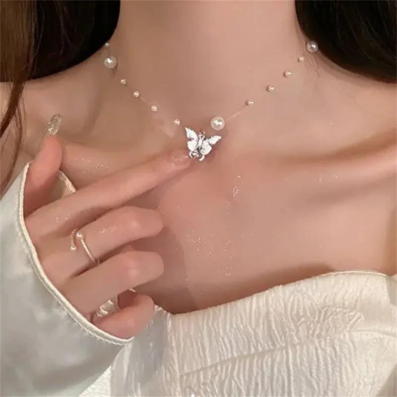 Модное ожерелье-цепочка с жемчугом и бабочкой, женское дизайнерское ожерелье для пожилых людей, индивидуальное ожерелье, модные вечерние ювелирные изделия, подарок