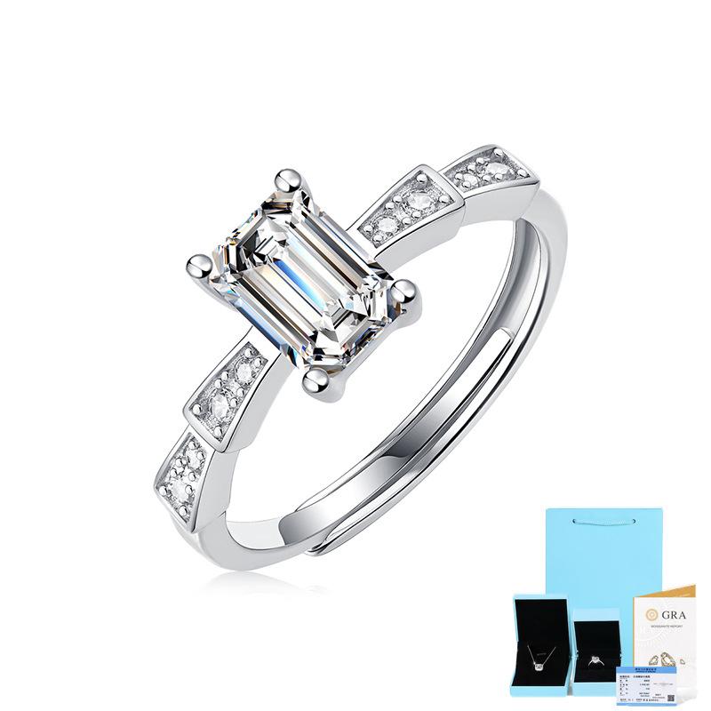 Bague Ringen Кольцо из серебра S925 с квадратным муассанитом и платиновым покрытием 1 карат для женщин