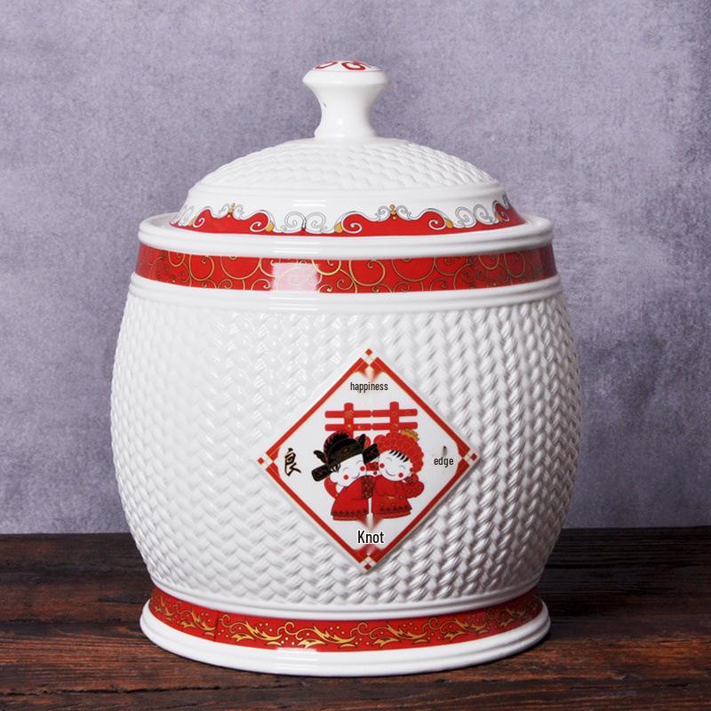 Керамическая рисовая банка Jingdezhen с крышкой - Влаго- и насекомозащитный контейнер для хранения