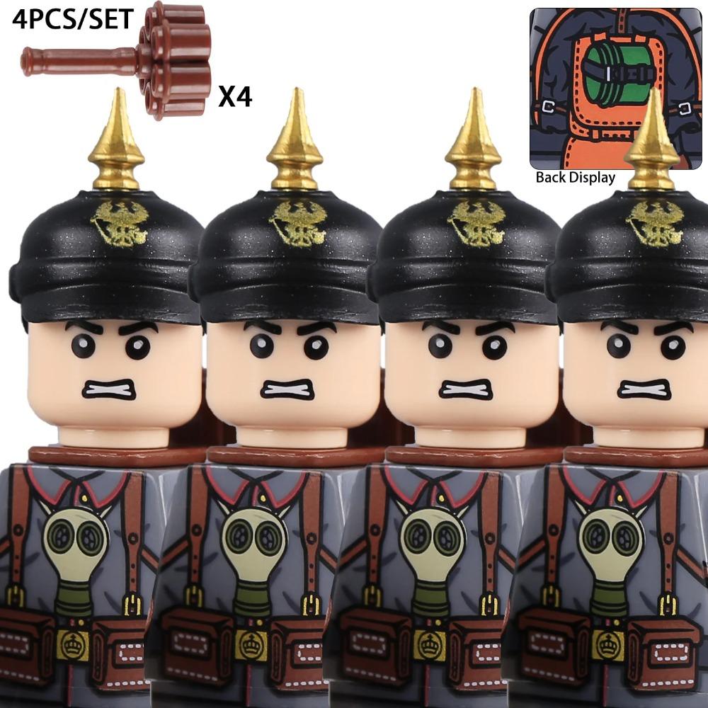MOC солдаты Германской Прусской армии Первой мировой войны Фигурки Строительные блоки Военные Армия Пехота Пруссия Шлемы Оружие Пистолет Кирпичики Игрушки Подарок