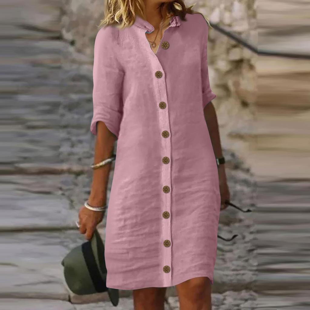 Женское платье с рубашкой и рукавами миди, однотонные повседневные платья