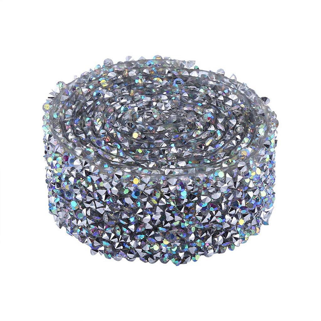 1 Yard 3cm Width Sparkling Back Glue Crystal Rhinestone Decorative Banding Belt AB Color