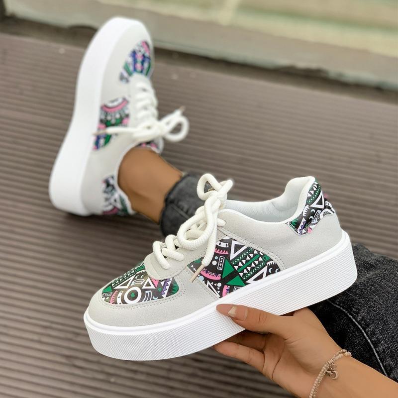 Fashion 2024 Women's Shoes New Lace Up Women's Vulcanize Shoes Spring Autumn Round Toe Mixed Colors Platform Casual Sports Shoes