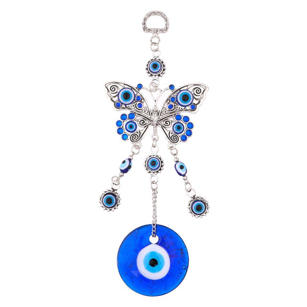 Pendant Rear View Mirror Hemp Rope Glass Decoration Hanging Ornament Navy Blue Evil Eye Butterfly