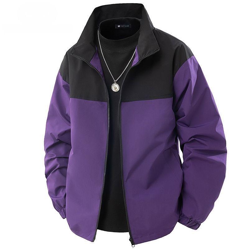 Men S Casual Long Sleeve Loose Fit Color Block Zip Up Jacket
