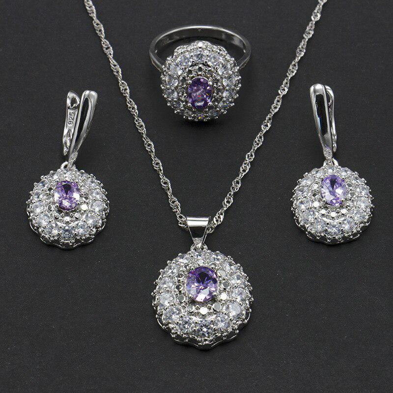 Lindon 925 ювелирный набор из стерлингового серебра для женщин. В комплекте: серьги, подвеска, кольцо. Цвет камня в ассортименте