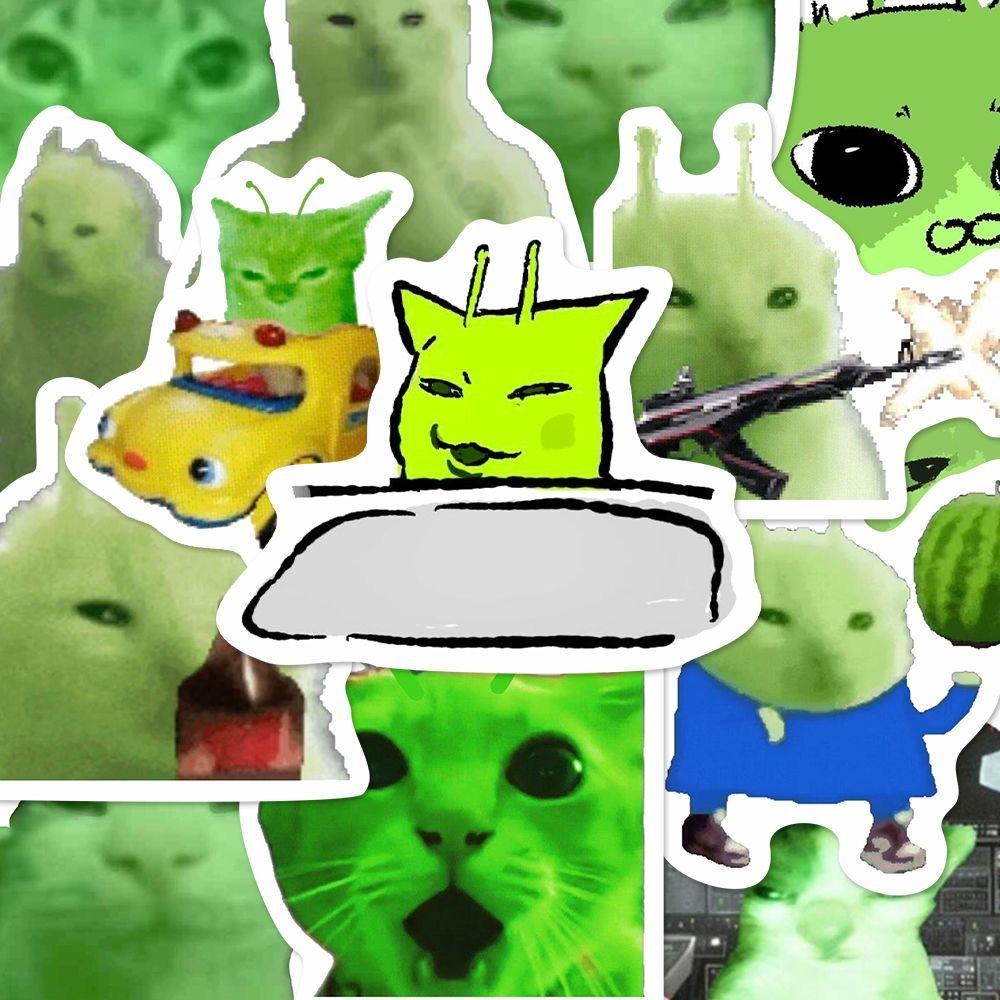 78pcs Funny Alien Cat Meme Stickers Green Alien Decals For Phone Laptop Suitcase Notebook Skateboard Zip Zap Alien Cat Stickers