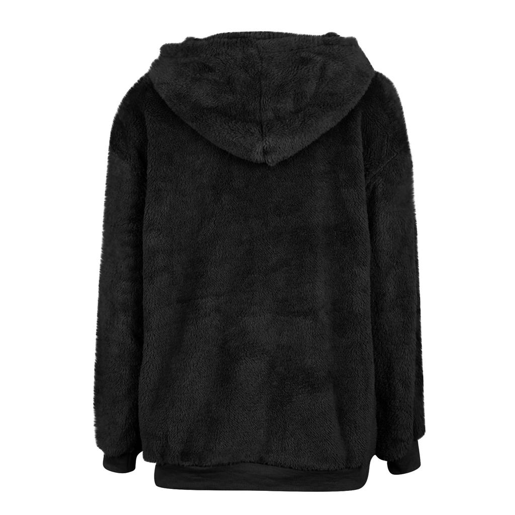 Winter Women Long Sleeve Fleece Hooded Sweatshirt Pullover Warm Jumper Sweaters With 1/4 Zip