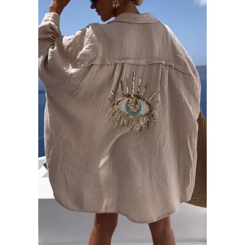 Женская весенне-летняя рубашка с длинным рукавом, повседневная рубашка большого размера с длинным рукавом, пляжная рубашка с принтом