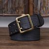 Ремень мужской в ​​корейском стиле, ретро, ​​потертый, модный, уникальный, с двойной иглой, латунная пряжка, натуральная кожа, джинсовый ремень из натуральной яловой кожи