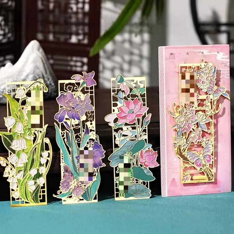 Традиционная китайская латунная закладка с кисточкой Элегантный металлический маркер для страниц с лазерной резкой Древний стиль Пейзаж Аксессуары для чтения