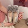 Летние новые туфли на низком каблуке с квадратным носом, мелким вырезом, цветком из страз, мягкой и нескользящей подошвой, низкие