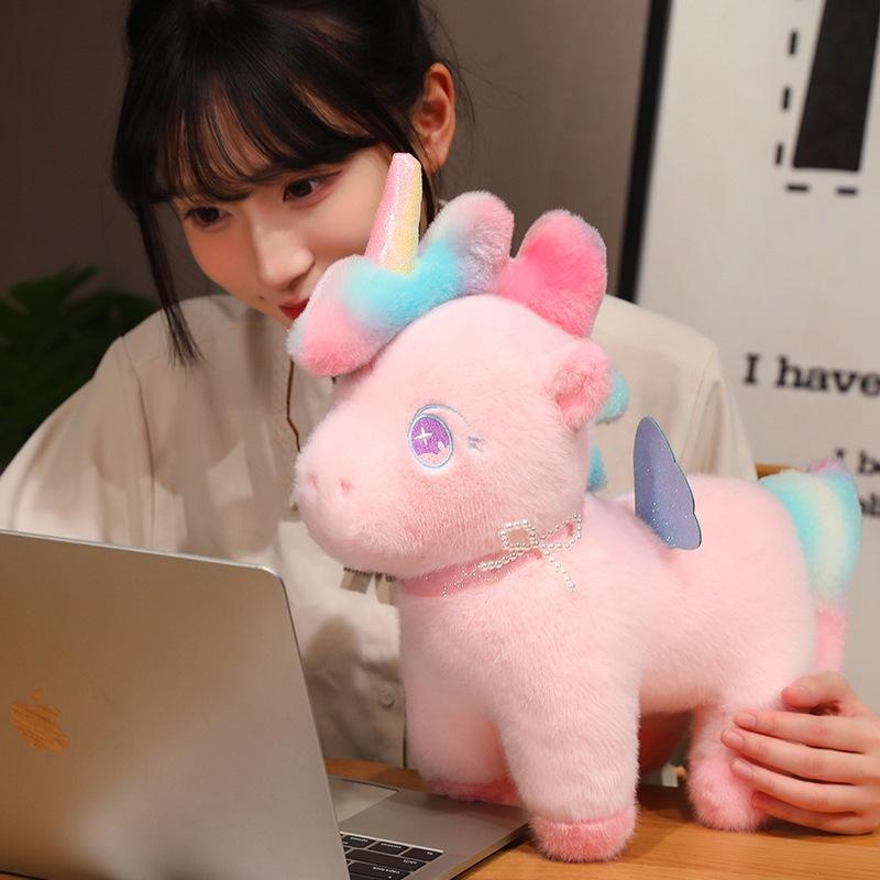 Pink rainbow unicorn doll little pegasus doll plush toy girl birthday gift soothing doll