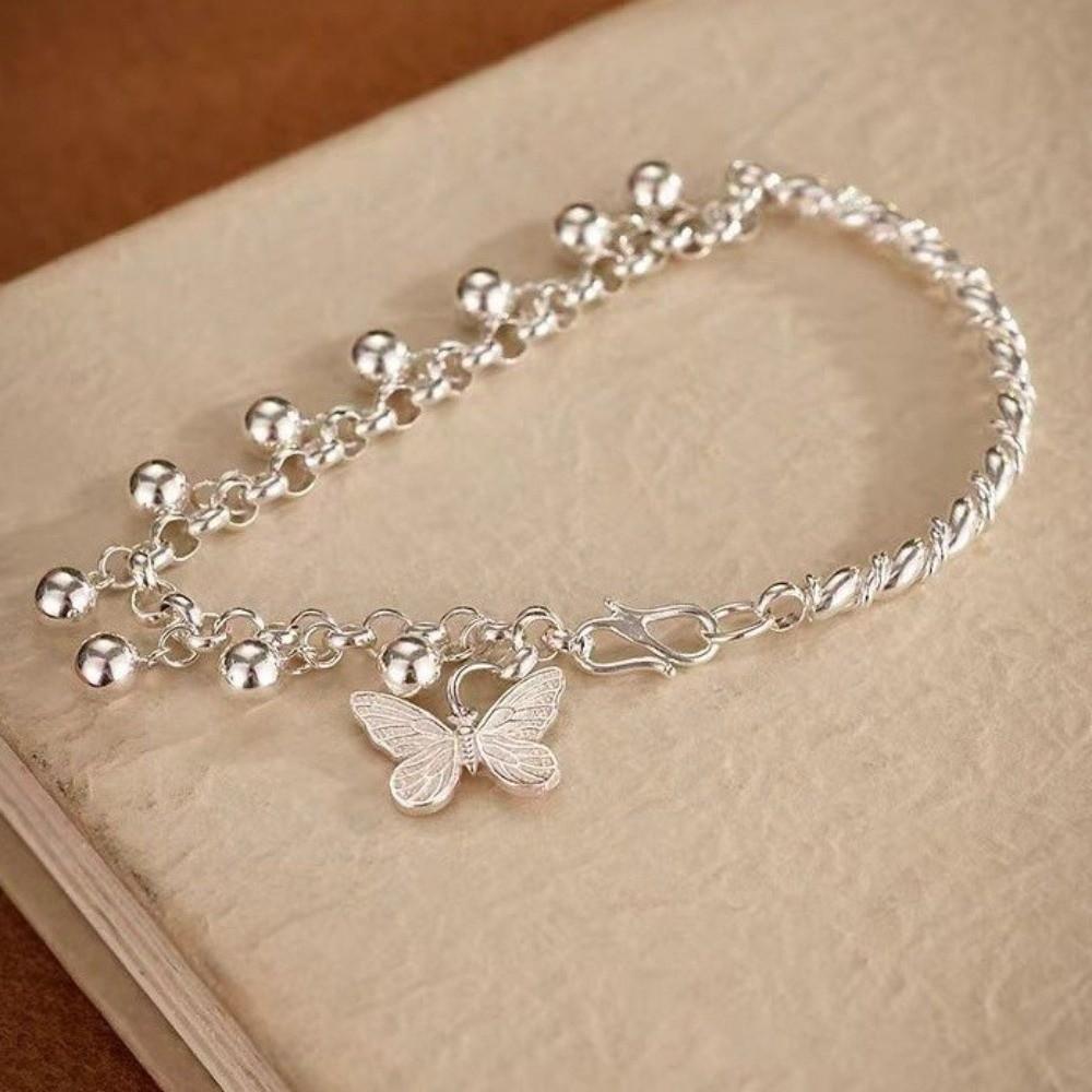 Bangle Alloy Butterfly Pendant Bracelet Light Luxury Sweet Beaded Bracelet Elegant Simple Bracelet Women