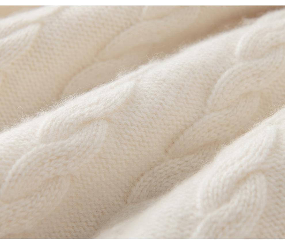Women's Autumn/Winter 2026 Cashmere Cable Knit Lace-Up Sweater - Round Neck, Loose Fit, Slimming, Gentle Style.