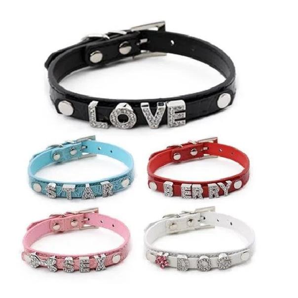 Crocodile Pet Collars Cat Dog Necklace with 10mm Belt Name Personalized Collar Fit for 10mm DIY Slide Letters Charms