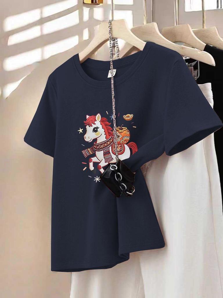 Бордовая футболка с круглым вырезом и коротким рукавом, утолщенная, lucky color года Крысы, женская, для весны и осени