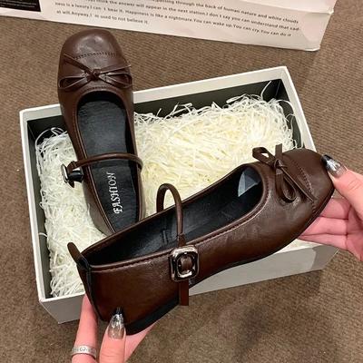 Модная Элегантная Женская Обувь 2025 Мэри Джейн Женские Балетки Повседневное Платье Дамские Туфли-Лодочки на Плоской Подошве с Бантом и Мелким Ремешком с Пряжкой для Улицы