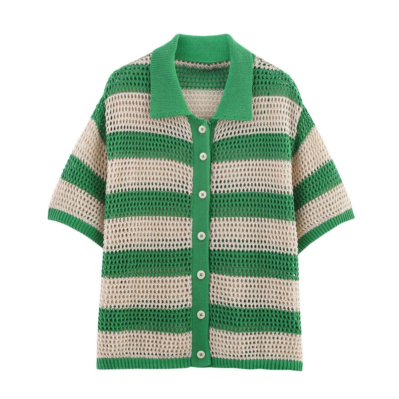 Araltay New Arrival Fashion Style Women's Fashion All-Match Minimalist Stripes Polo Shirt Knitting Coat Shorts