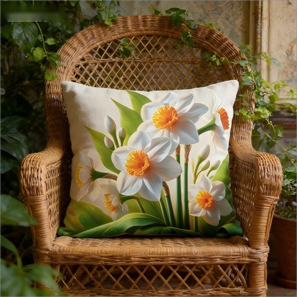 Vibrant Daffodil Flower Pillow Cover 2D Realistic Narcissus Print Sunset Botanical Cushion Case For Sofa Bed Couch Home Decor
