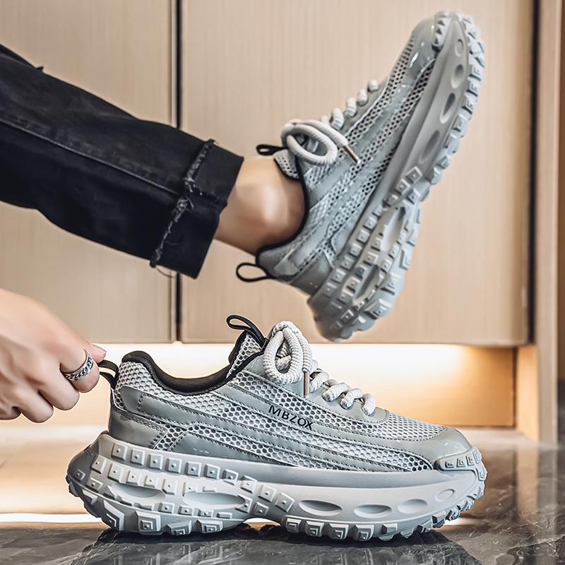 Men's Shoes Fashion Trend Mesh Breathable Thick Bottom Shoes Outdoor Anti-slip Comfortable Sneakers Casual Running Shoes White Shoes