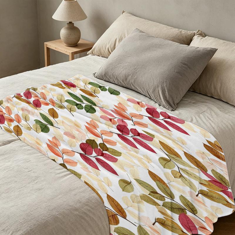 Plush Flannel Throw Blanket Leaf Pattern, Machine Washable, Soft, Cozy, Warm & Decorative, Ideal for Home Decor, Office Napping, Daily Use