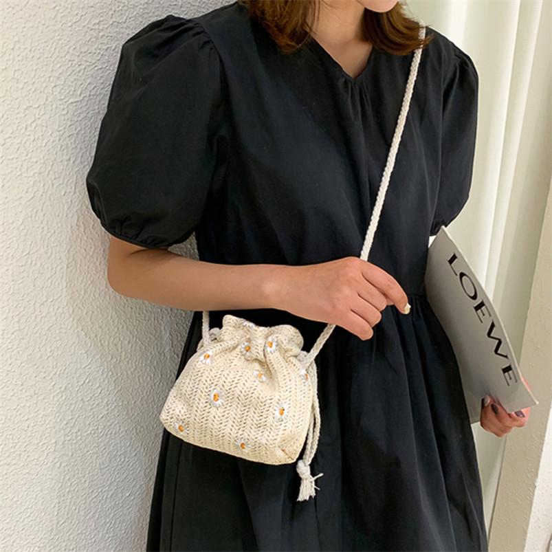 Летняя соломенная плетеная ротанговая женская пляжная портативная ретро мини-сумка-ведро на одно плечо портативная маленькая сумка