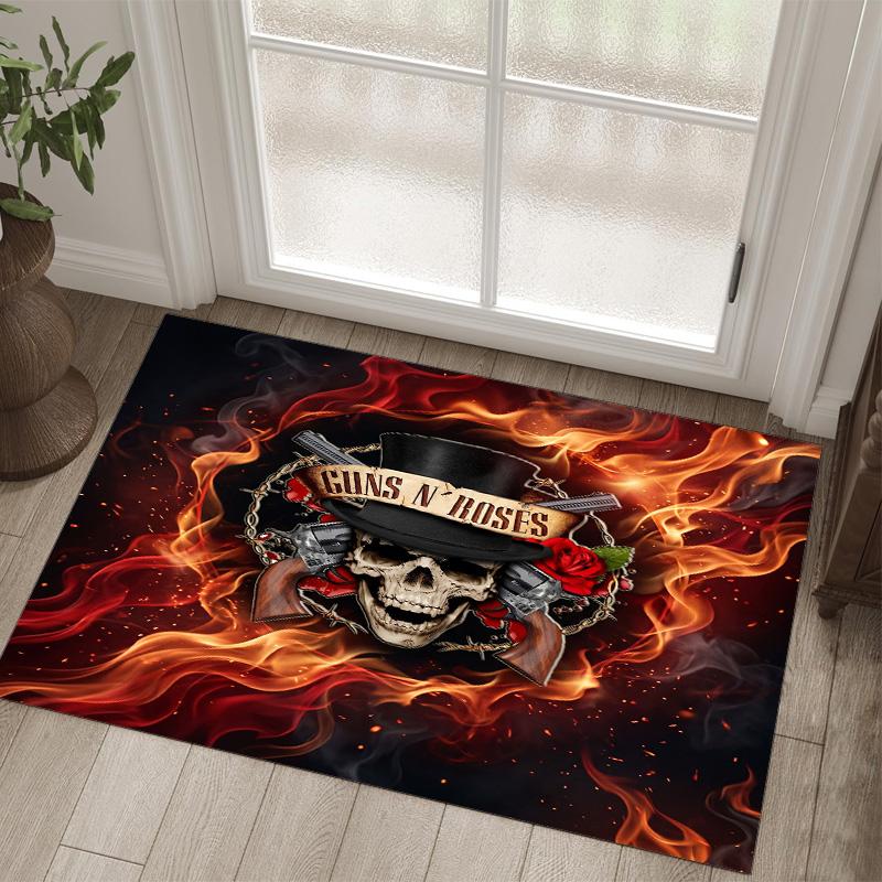 Guns N’ Roses Design Crystal Velvet Carpet Cozy Non?Slip Printed Rug For Bedroom Living Room Entrance