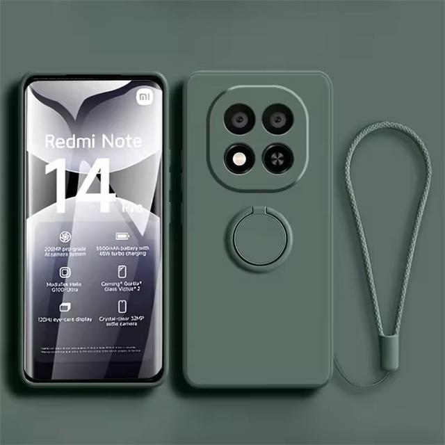 Чехол из жидкого силикона для Xiaomi Redmi Note 14 13 12 11 10 9 8 Pro Plus 5G 12S 11S Redmi 13C 12C 10C Чехол-подставка с кольцом и ремешком