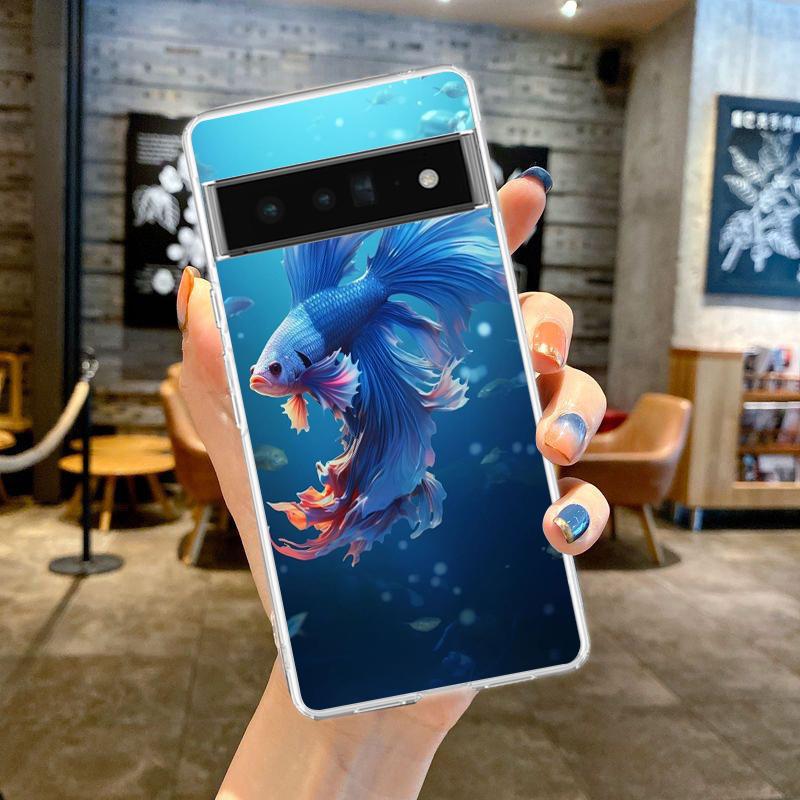 Милый Чехол-Крышка для Телефона с Рыбками для Google Pixel 8 7 6 5 4 4XL Ударопрочный Силиконовый 7A 6A 5A 4A 3A 3AXLPro 5G Прозрачный Корпус Capas