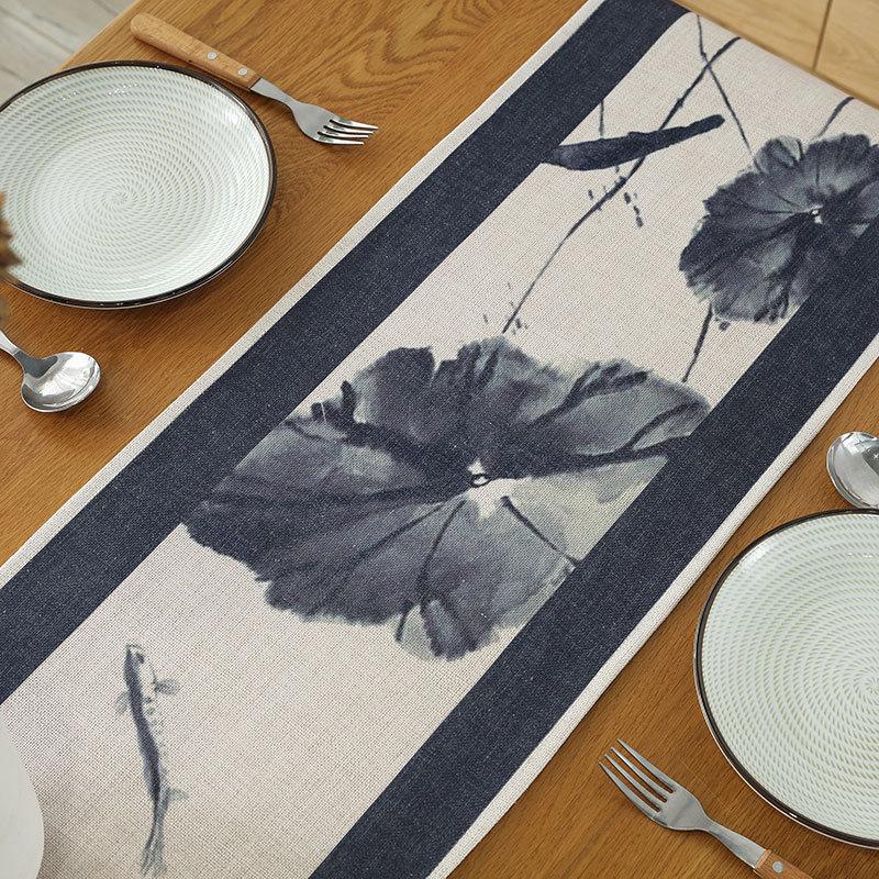 Linen Simple Chinese Style Ink Painting Table Runner Tea Table Strip Coffee Table Flag