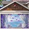 2D plane, purple lilac butterfly and seaside window ledge party backdrop fabric, suitable for various parties, polyester fiber