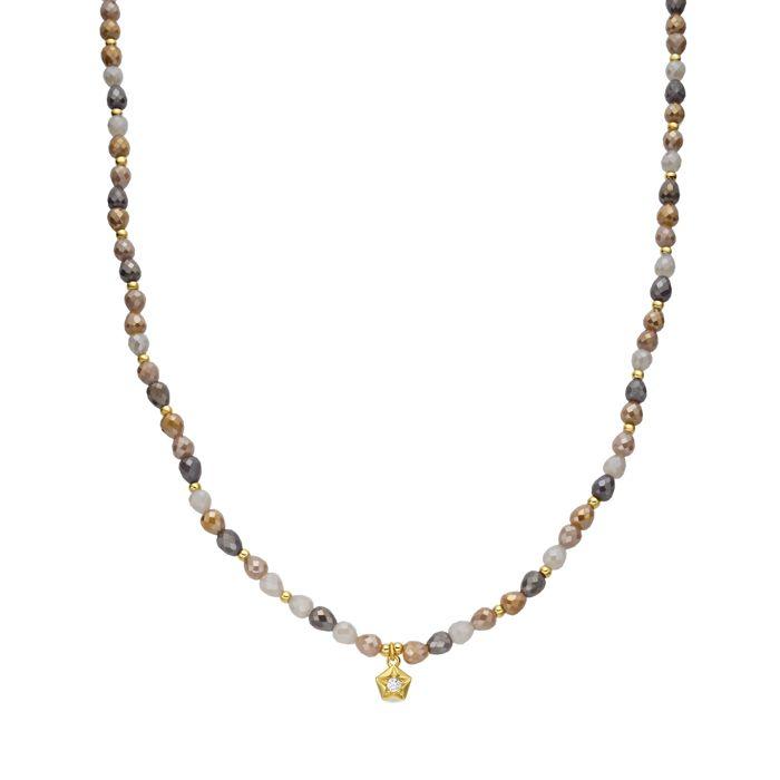 Collier - LUXENTER - Likdu - cristal marron - finition or jaune 18 carats - 42 cm