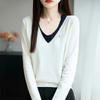 Women S V Neck Fake Two Piece Knit Sweater Long Sleeve Casual Top