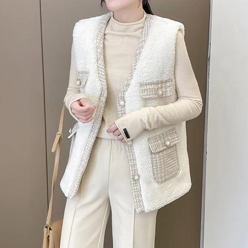 Плюшевый жилет женский осенне-зимний удобный мягкий теплый топ без рукавов с v-образным вырезом на пуговицах свободный кардиган жилет