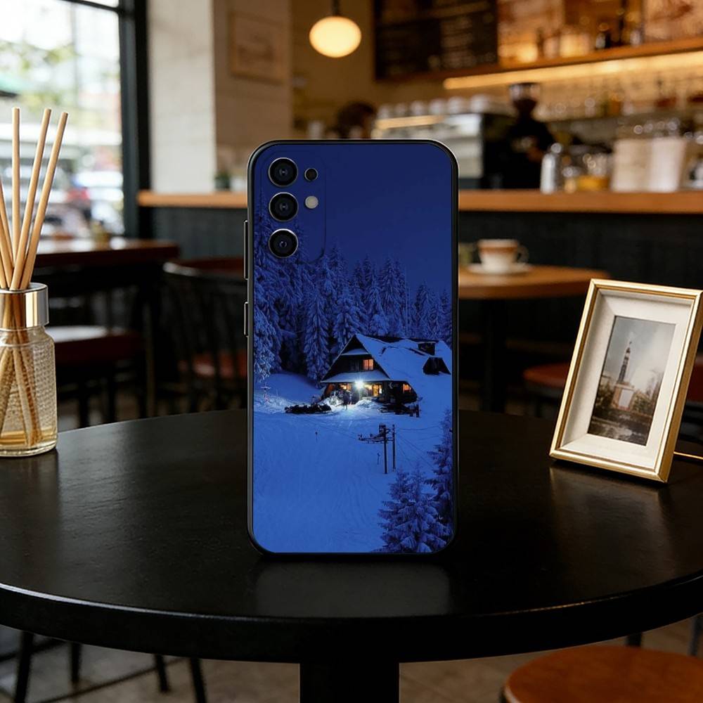 Чехол для телефона «Вид на снег» Черный Силиконовый Мягкий Для Samsung S25,S24,S21,S22,S23,S30,Ultra,S20,Plus,Fe,Lite
