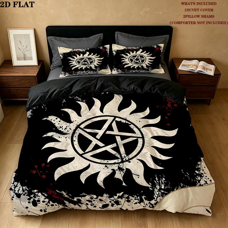 Supernatural Pattern Bedding Quilt Set Quilt Cover Pillowcase Home Birthday Gift(1 * duvet cover + 2 * pillowcase, without core)