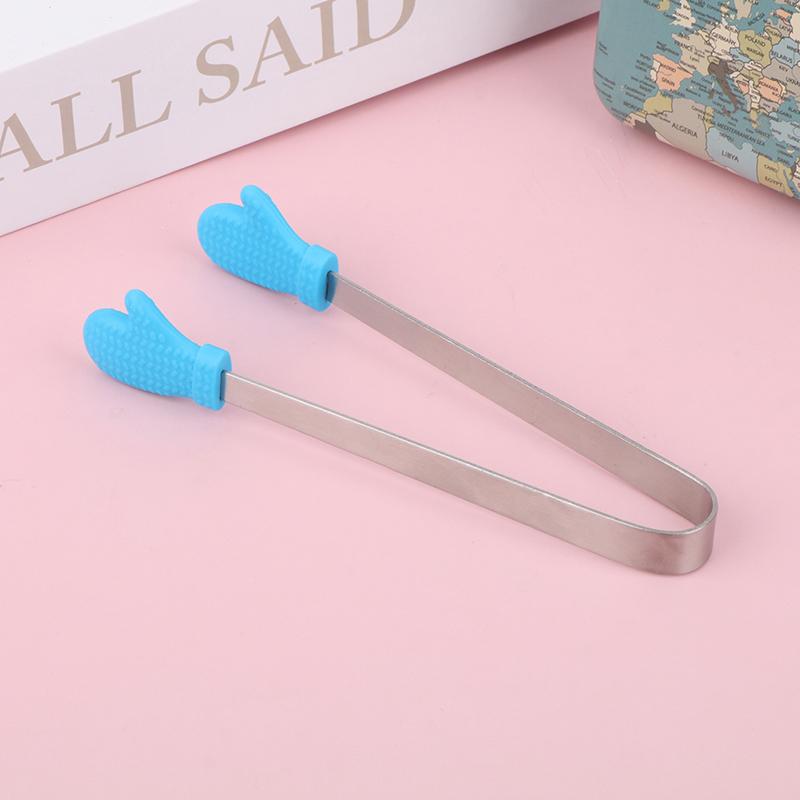 1Pc Silicone Food Tongs Gloves-Shaped Stainless Steel Non-Slip Kitchen Utensil Ice Candy Food Clip Mini Ice Cubestongs