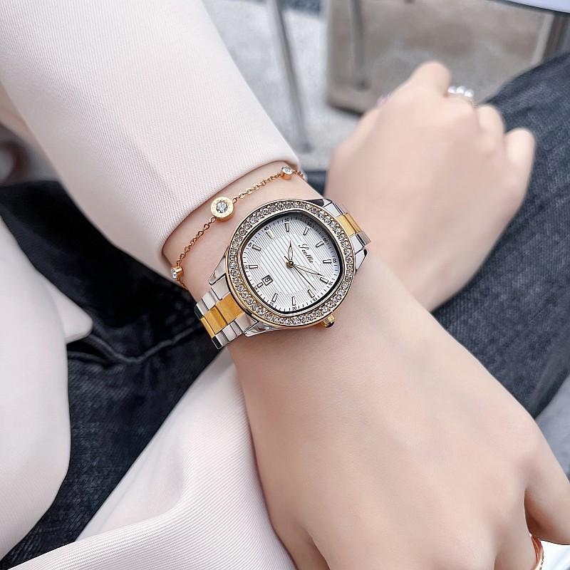 Fashion Diamond Watch Femininity Stainless Steel Strap Calendar Personalized Belt Watch Ladies Watch