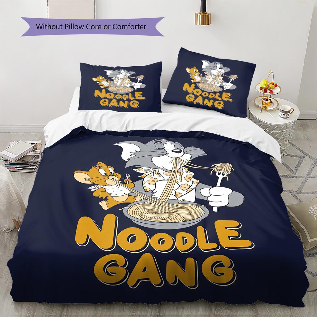 Tom and Jerry2 Pattern Bedding Quilt Set Home Decoration Gift (1 * duvet cover + 2 * pillowcase without core)
