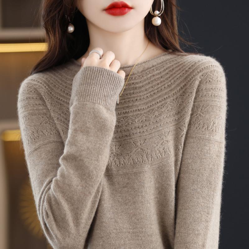 Женский свитер с круглым вырезом и подвернутым краем, кашемир Qinghe, 30% кашемира 70% шерсти, зимний вязаный свитер, осенний свитер, кашемировый свитер