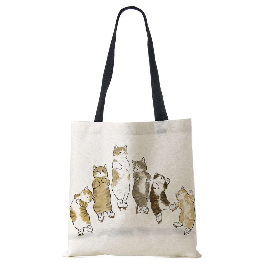 Женская сумка с милым животным кошачьим принтом, повседневная складная сумка-тоут для покупок в стиле Харадзюку, многоразовые сумки на плечо большой емкости