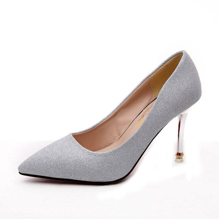 Женские туфли на высоком каблуке 2024 новая весна остроносые серебристые туфли-лодочки модные рабочие туфли каблуки женская обувь yj8