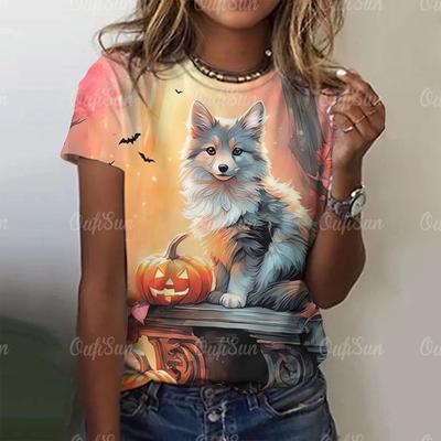 Новая футболка для женщин с 3D принтом волка, футболки с круглым вырезом, свободная блузка с короткими рукавами, женские модные топы с графикой животных, уличная одежда в стиле Харадзюку