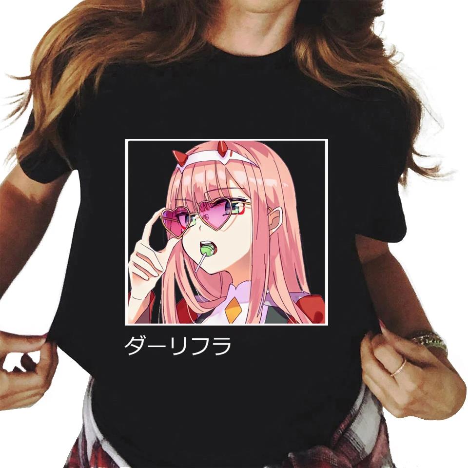 Футболка с принтом «Darling In The Franxx Zero Two», мужская и женская модная повседневная уличная одежда с коротким рукавом, футболка унисекс больших размеров