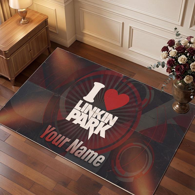 Linkin Park Personalized Crystal Velvet Carpet, Customized Name Text Soft Anti‑Slip Rug for Living Room Bedroom